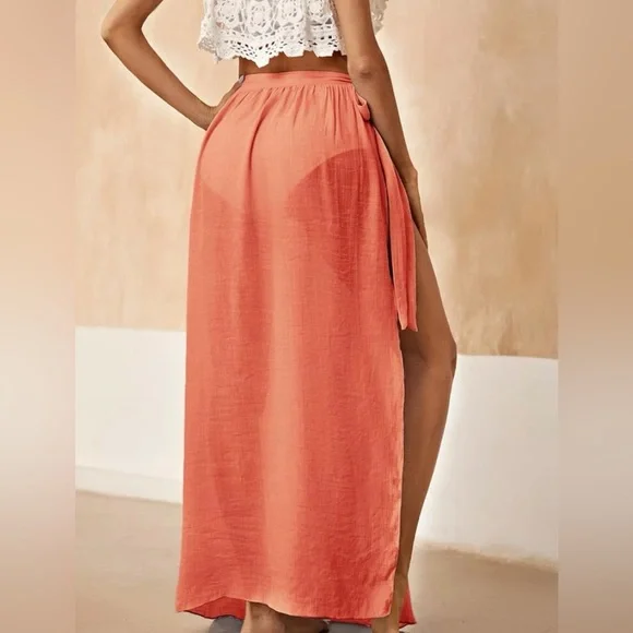 Bohemian Travel Sexy Simple Wrap Cover Up Skirt Leopard Print Solid Color NEW - Picture 2 of 7